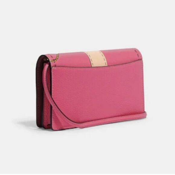 Coach Anna pink leather Foldover Clutch‎ Crossbody with Trompe L'oeil Print - Picture 2 of 7